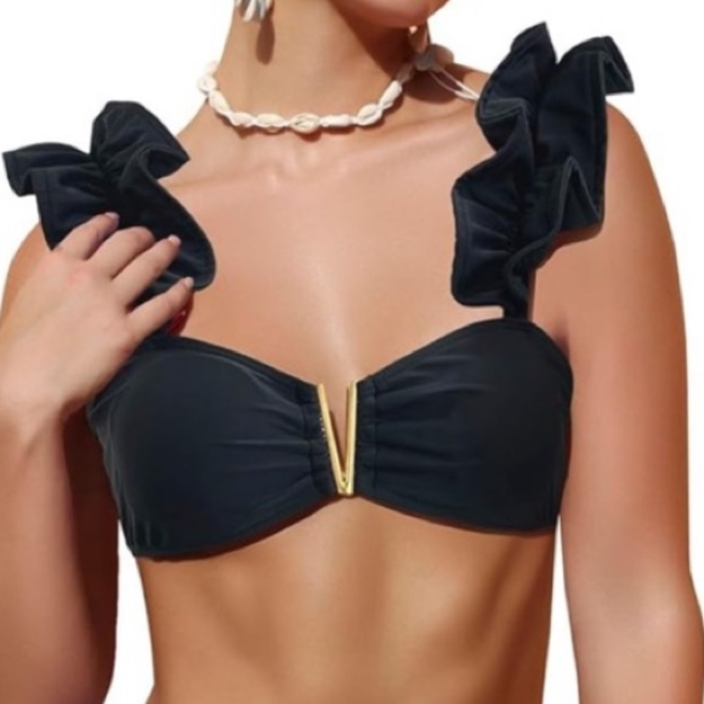 NWT Sporlike Black Ruffle Bikini Sz L